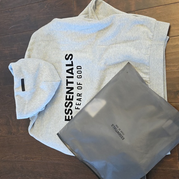 Essentials Gray Hoodie with Black Logo - Picture 2 of 3